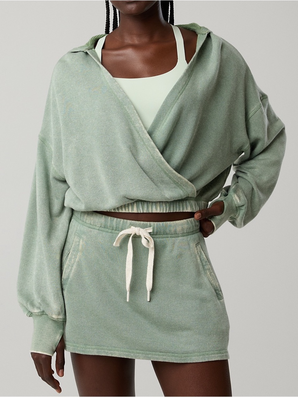 Offline By Aerie Keep it 100 Terry Wrap Hoodie Olive Medium - Picture 2 of 7